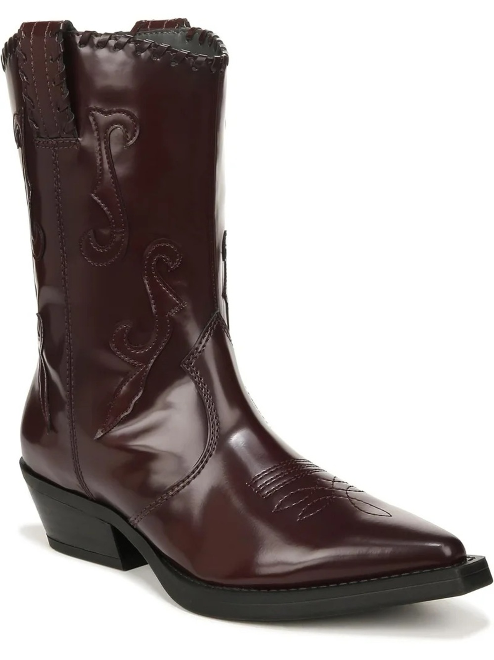 Franco Sarto Lance 2 Western Mid Calf Cowboy Boots Bordeaux Gloss (5)